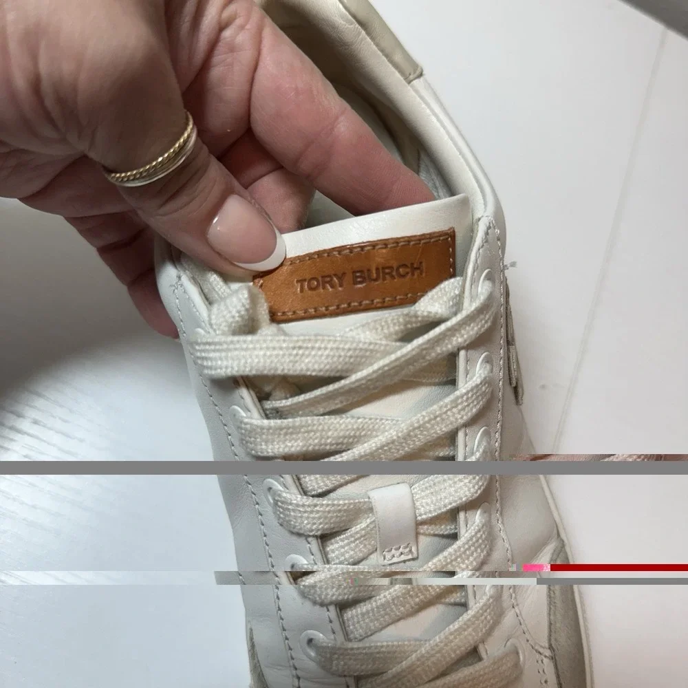 Tory Burch Sneakers Bari Nappa Color Block Women Sz 9 White Beige Leather Suede